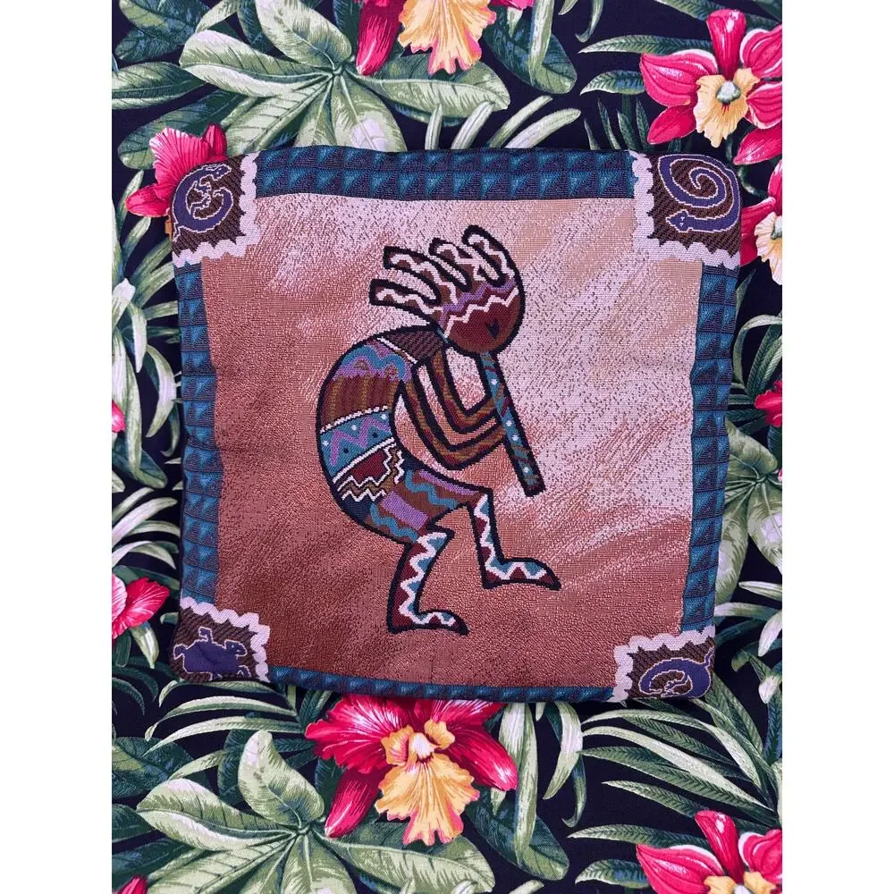 Kokopelli Flute Dance Southwest Desert Tapestry Throw Pillow